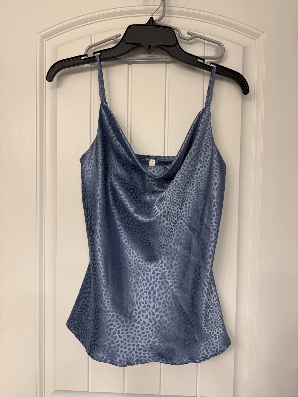 Glam—Blue Satin Cowl Neck Camisole Tank Top